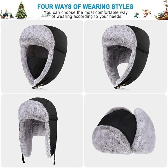 Winter  Trapper Hat for Men Women Cold Trooper Hat for Skiing Hunting Black - Picture 2 of 4